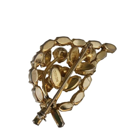 Vintage Signed Weissco Dimensional Rhinestone Leaf Brooch (A4780) - Picture 4 of 4
